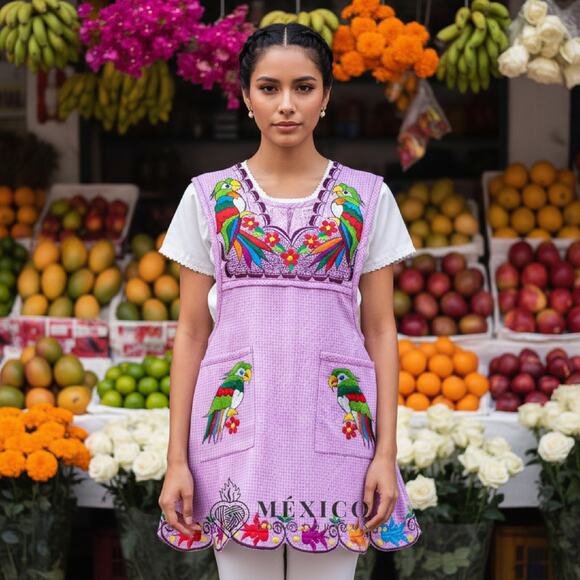 Mexican Folkloric apron embroidered  one of a kind mexico todo corazon SMALL - Picture 2 of 11